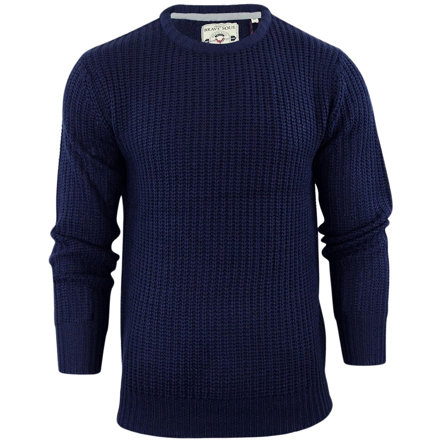 Brave Soul Mens Crew Neck Jumpers Pullover Long Sleeves Fisherman Knitwear Formal Business Office Casual Basic Sweater Trendy Soft Elegant Knitted Comfy Fine Knit Tubular Rib Neck Pull Over Tops