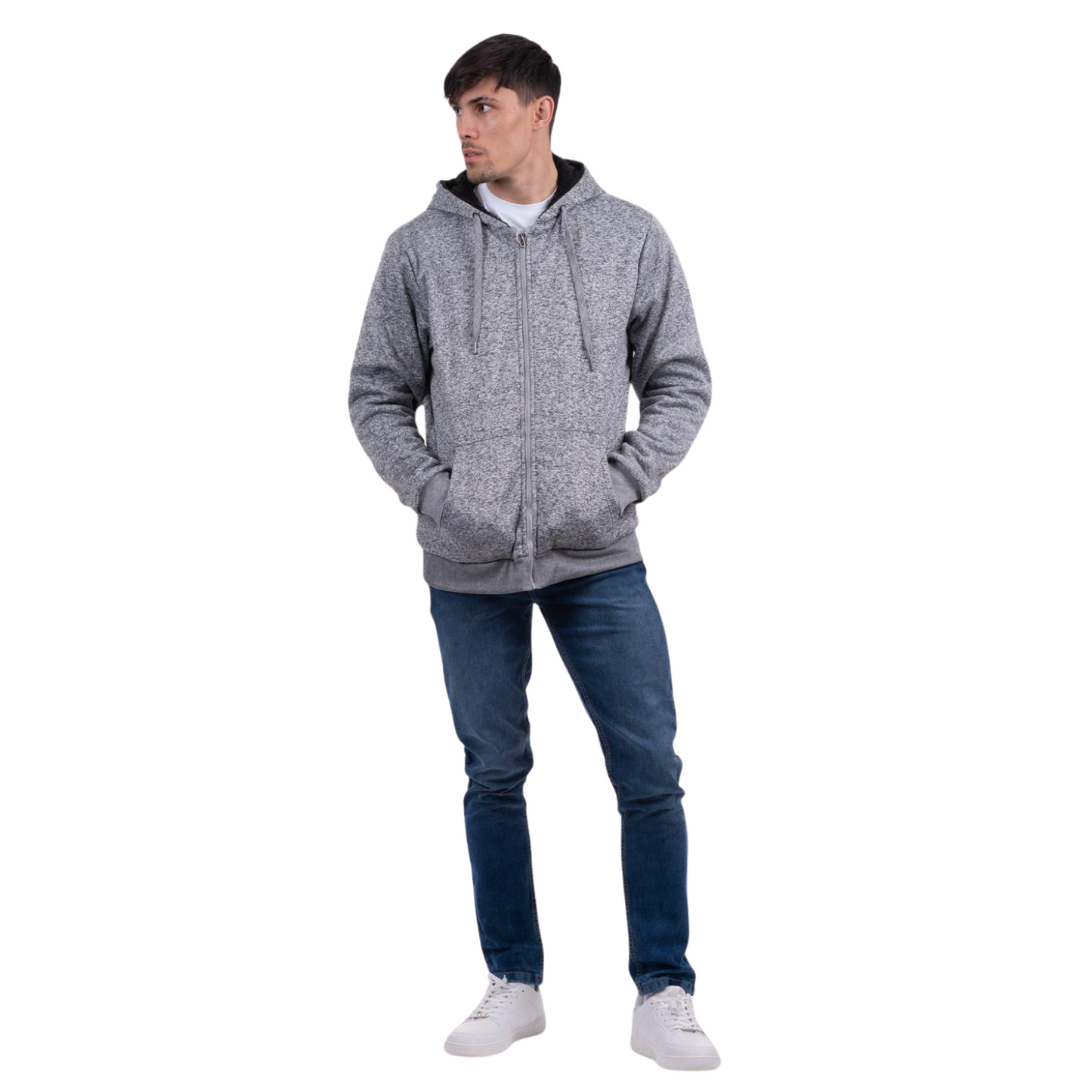 MENS ZIP UP LONG SLEEVE PADDED PULLOVER HOODED FUR LINED JACKET SWEATSHIRT M-XXL