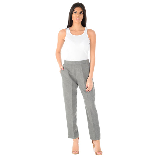 LADIES HALF ELASTICATED WAIST TROUSERS WOMENS PANTS CASUAL SUMMER BOTTOMS