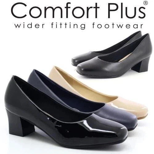 DR KELLER KARLY COMFORT PLUS WOMENS BLOCK HEEL COURT SHOES WIDE FIT SLIP‑ON WORK PUMPS CUSHIONED PU UPPER