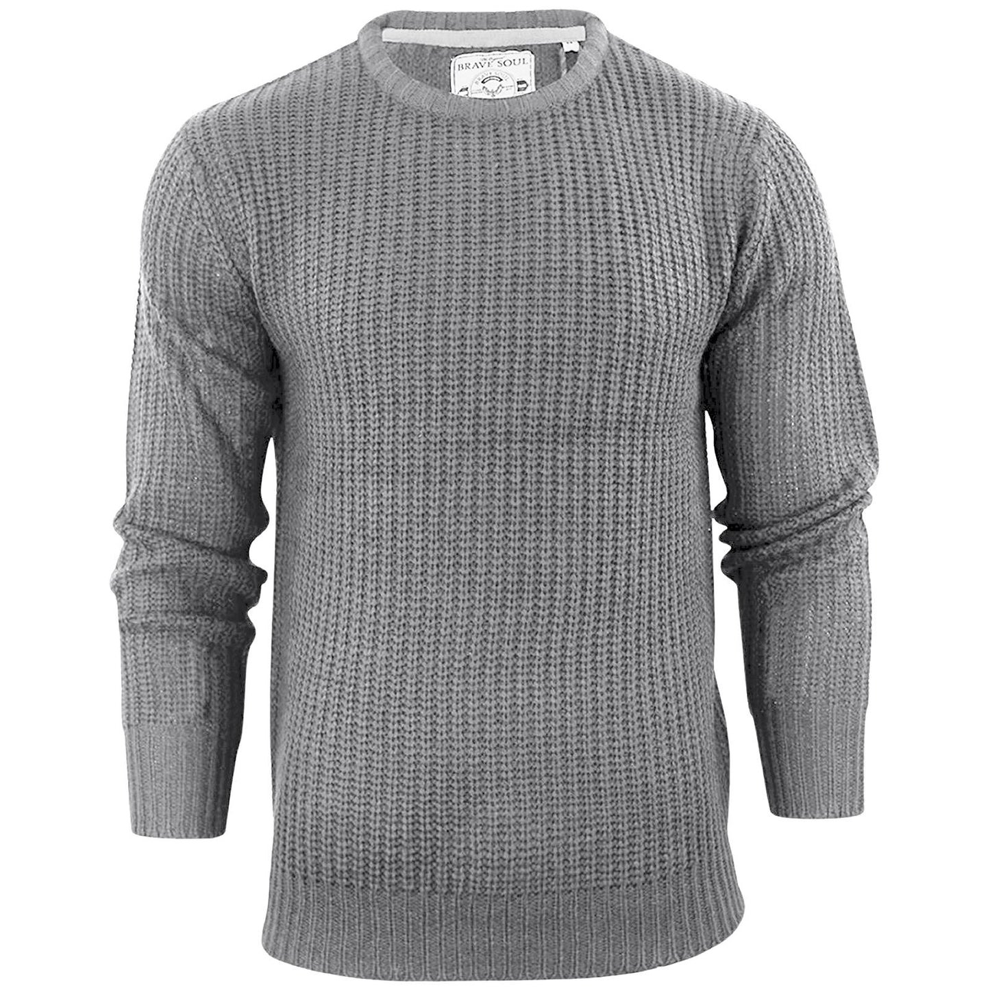 Brave Soul Mens Crew Neck Jumpers Pullover Long Sleeves Fisherman Knitwear Formal Business Office Casual Basic Sweater Trendy Soft Elegant Knitted Comfy Fine Knit Tubular Rib Neck Pull Over Tops