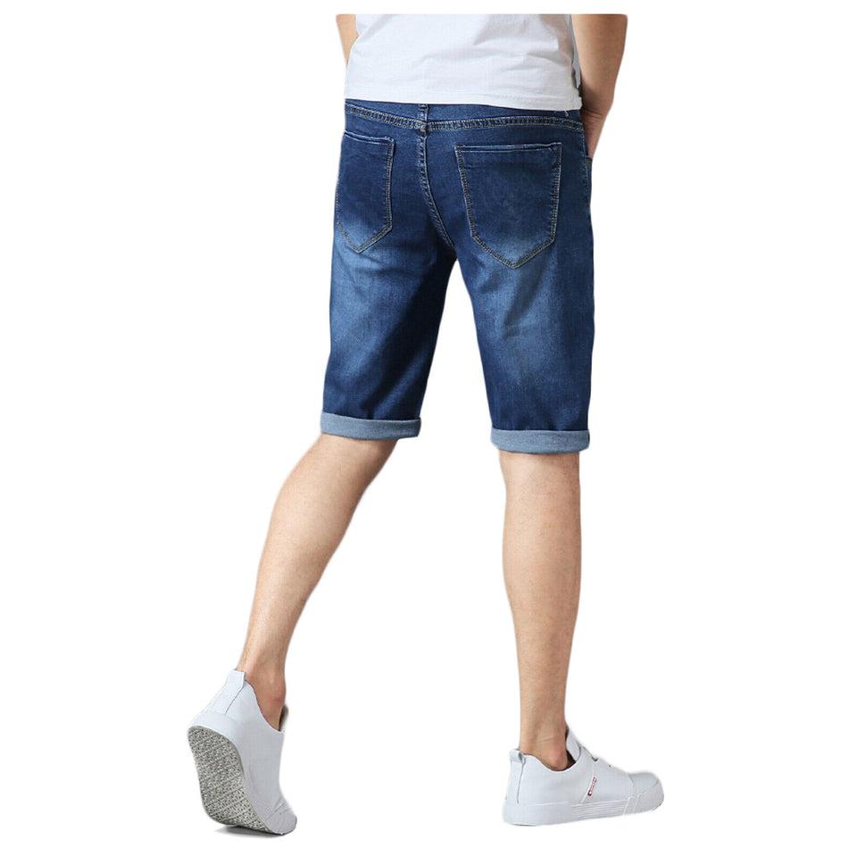 MENS SLIM FIT DENIM SHORTS CASUAL VINTAGE STRETCH COTTON BLUE JEAN SHORTS SUMMER SKINNY FIT MENSWEAR PANTS