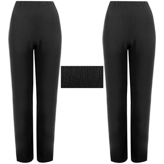 PACK OF 2 LADIES RIBBED STRETCH TROUSERS WOMENS STRAIGHT LEG PULL ON PANTS 8-26