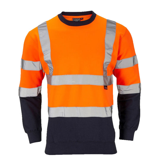 TWO TONE NAVY HI VIS CREW NECK SWEATSHIRT HIGH VISIBILITY REFLECTIVE WORK JUMPER SAFETY SECURITY TOP PPE WORKWEAR MENS UNISEX