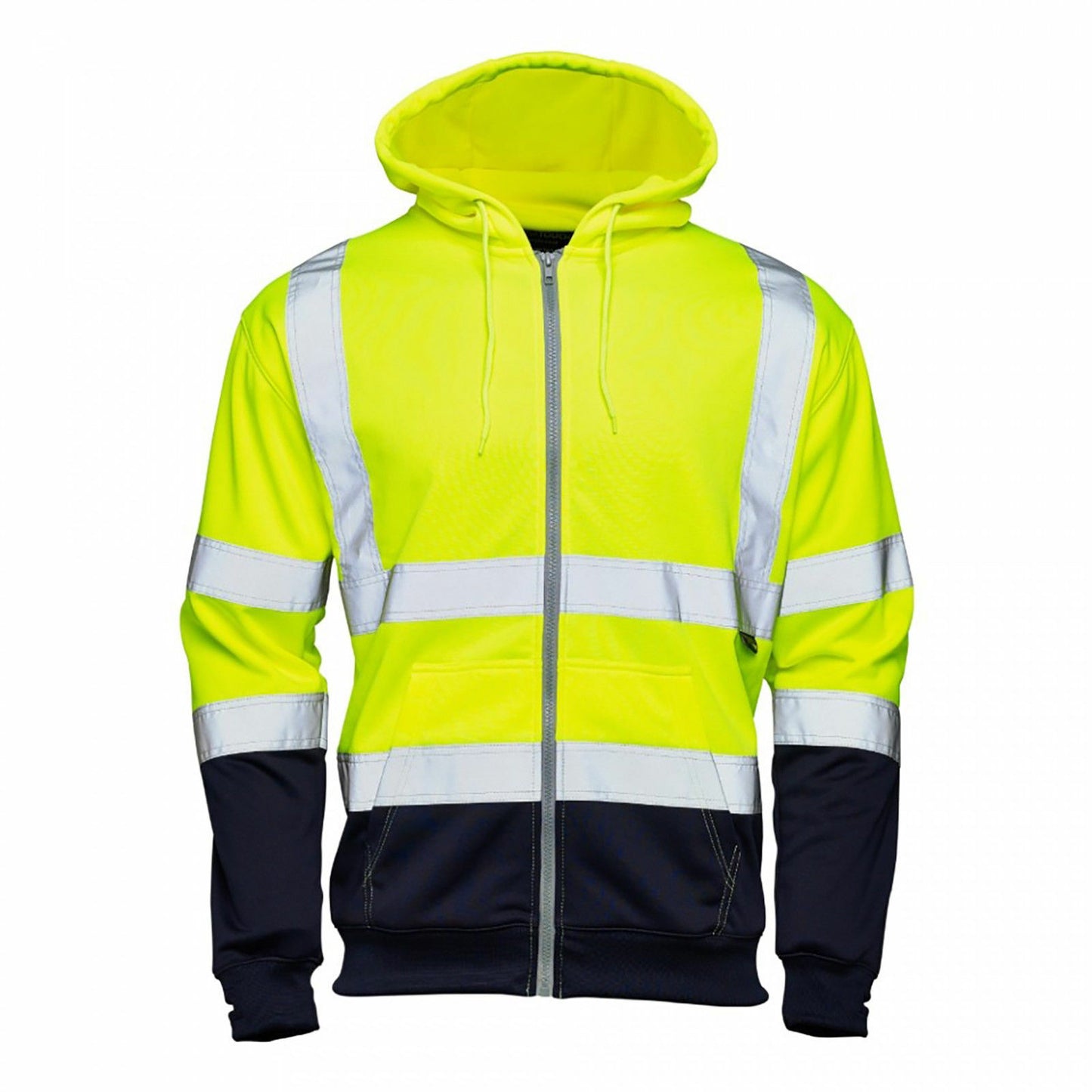 HI VIS ZIPPED 2 TONE HOODED SWEATSHIRT REFLECTIVE HOODIE WORKWEAR HIGH VISIBILITY SAFETY JACKET MENS TOP PPE JOB SITE CLOTHING