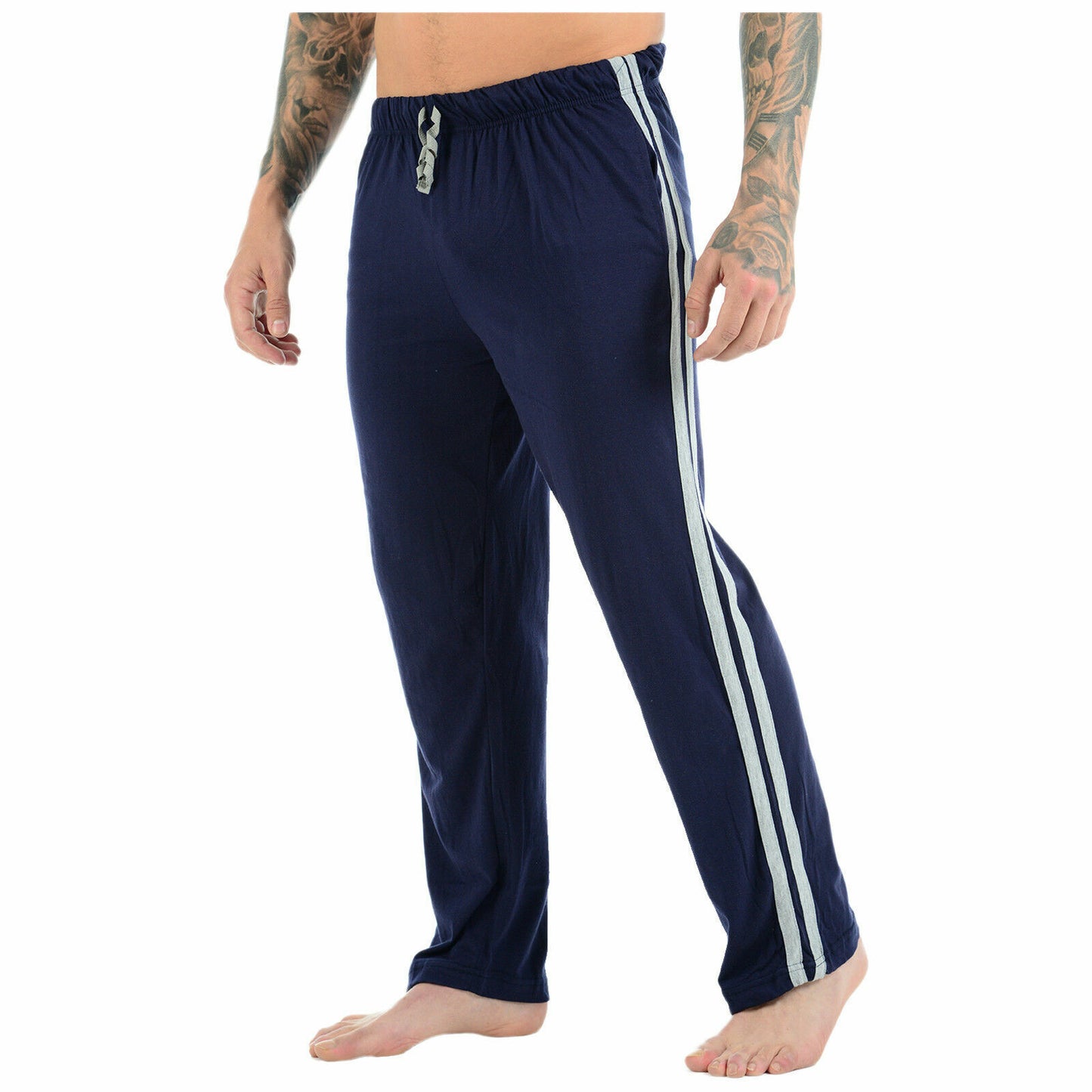 MENS STRIPED LOUNGEWEAR TROUSERS PYJAMA BOTTOMS COMFORT FIT NIGHTWEAR JOGGERS CASUAL PJS SOFT SLEEP PANTS HOMEWEAR RELAXED STYLE