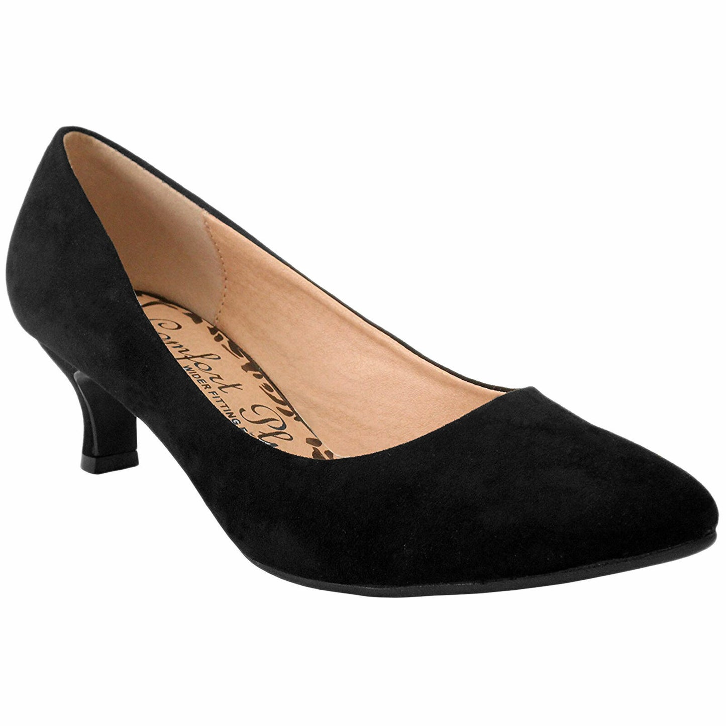 COMFORT PLUS LADIES KITTEN PERFECT HEEL WOMENS CASUAL FORMAL WIDE FITTING LOW COURT SHOE