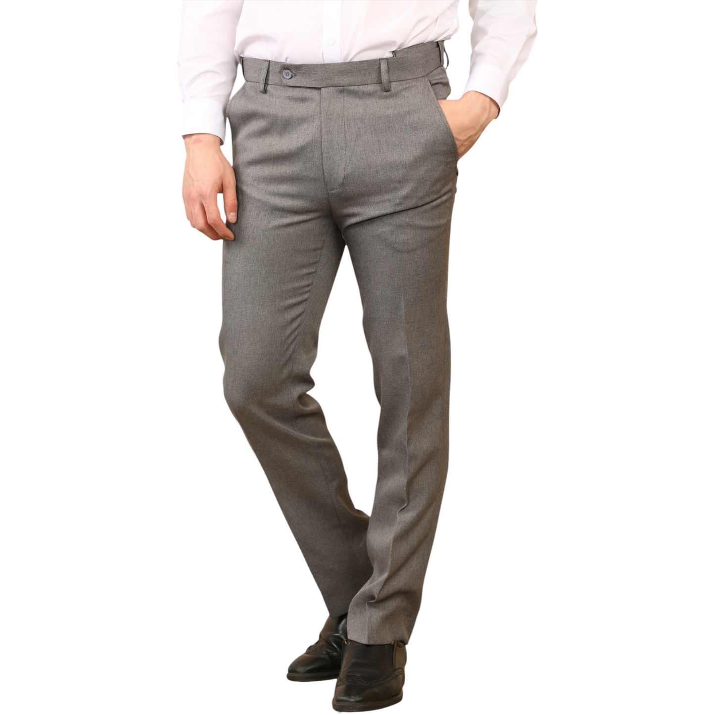 \MENS PLUS SIZE FORMAL TROUSERS ELASTIC WAIST DRESS PANTS FLAT FRONT STRAIGHT LEG BELTED ADJUSTABLE WORK OFFICE BUSINESS POCKETS UK SIZE 42 TO 50 INCH