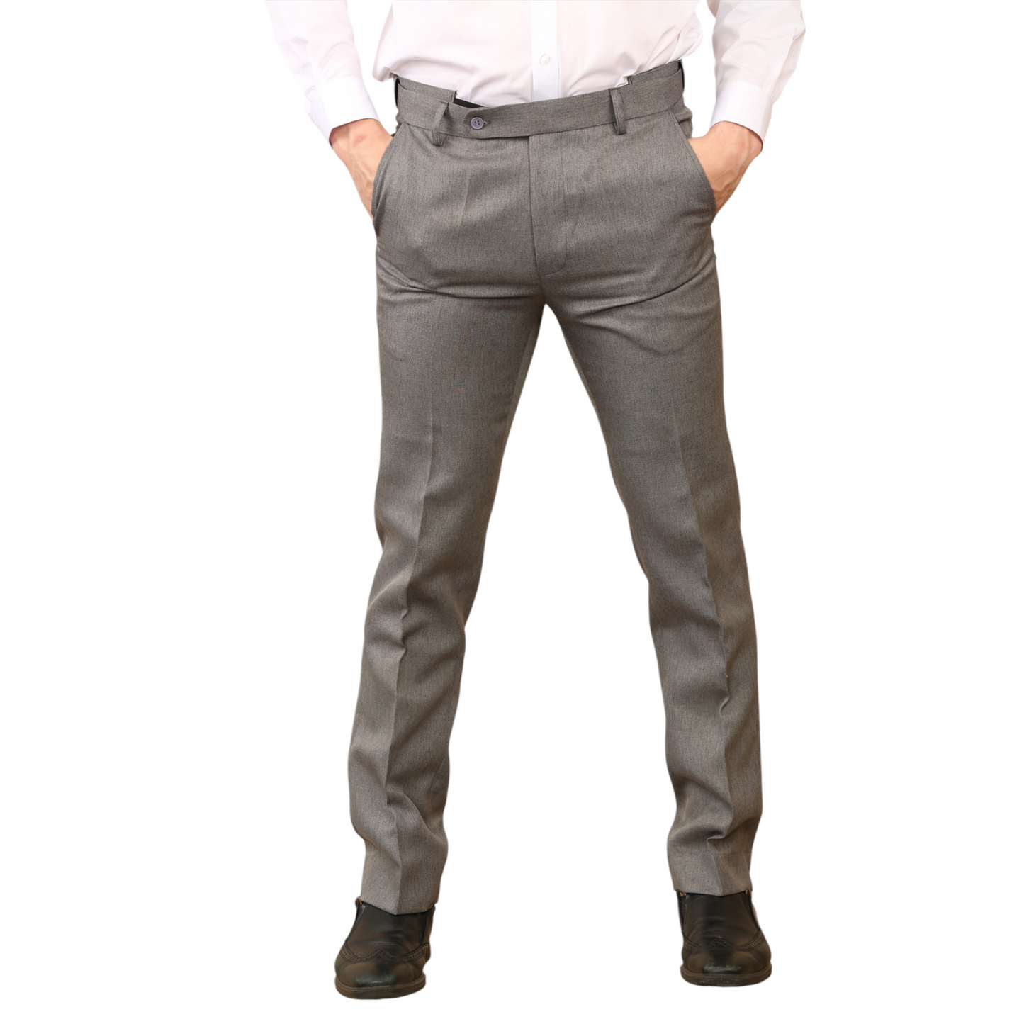 \MENS PLUS SIZE FORMAL TROUSERS ELASTIC WAIST DRESS PANTS FLAT FRONT STRAIGHT LEG BELTED ADJUSTABLE WORK OFFICE BUSINESS POCKETS UK SIZE 42 TO 50 INCH