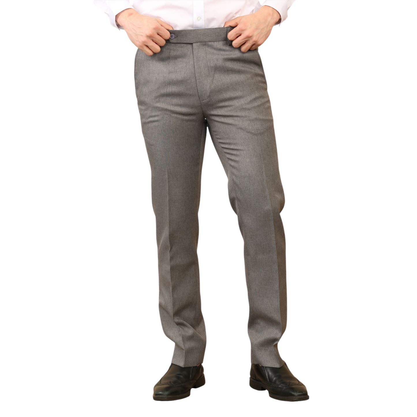 \MENS PLUS SIZE FORMAL TROUSERS ELASTIC WAIST DRESS PANTS FLAT FRONT STRAIGHT LEG BELTED ADJUSTABLE WORK OFFICE BUSINESS POCKETS UK SIZE 42 TO 50 INCH