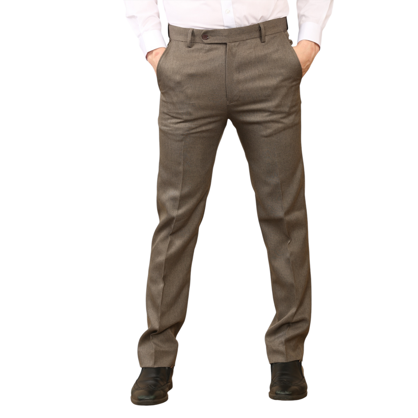 \MENS PLUS SIZE FORMAL TROUSERS ELASTIC WAIST DRESS PANTS FLAT FRONT STRAIGHT LEG BELTED ADJUSTABLE WORK OFFICE BUSINESS POCKETS UK SIZE 42 TO 50 INCH
