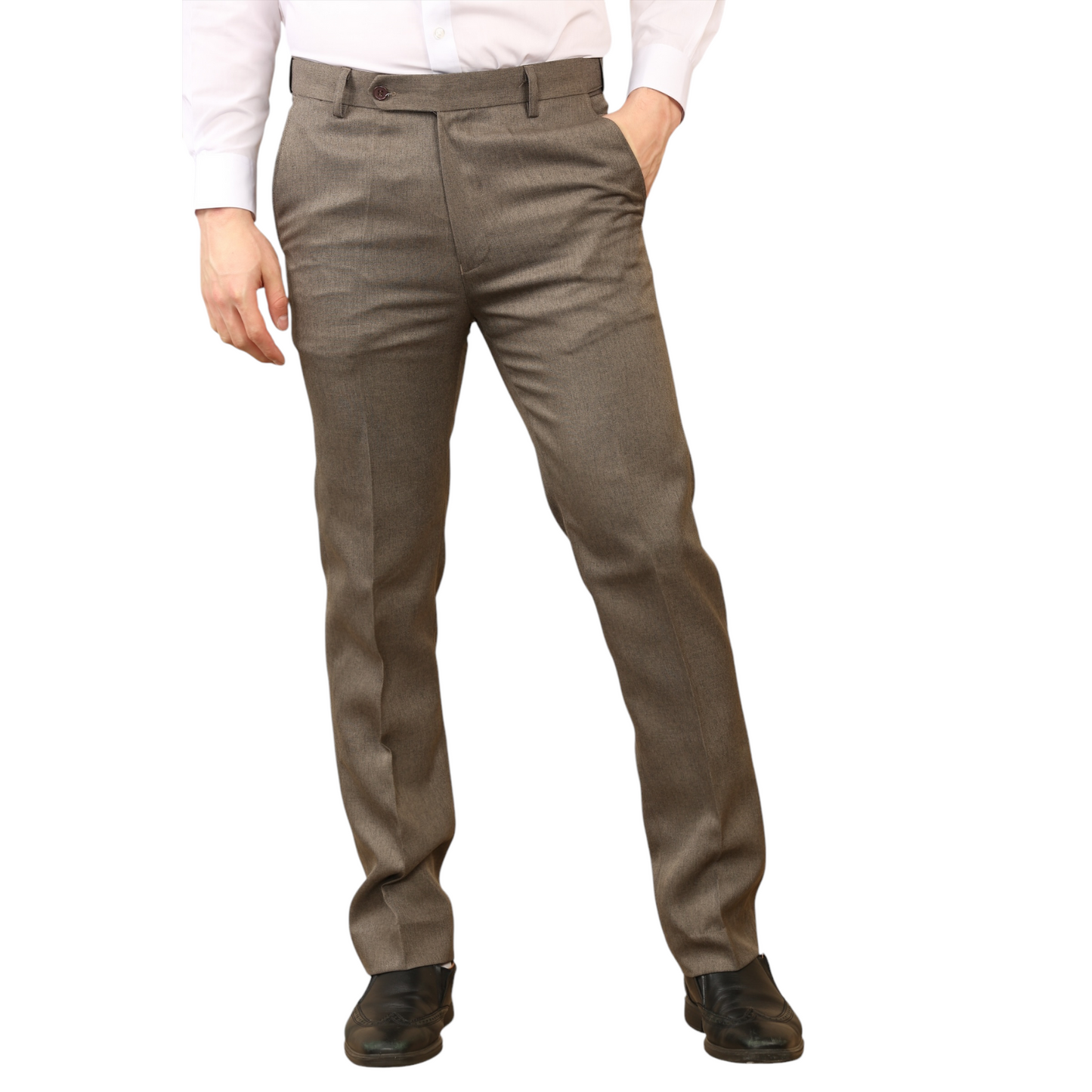 \MENS PLUS SIZE FORMAL TROUSERS ELASTIC WAIST DRESS PANTS FLAT FRONT STRAIGHT LEG BELTED ADJUSTABLE WORK OFFICE BUSINESS POCKETS UK SIZE 42 TO 50 INCH