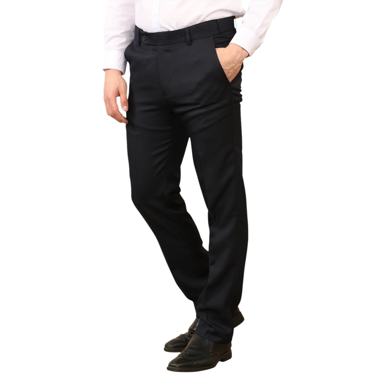 \MENS PLUS SIZE FORMAL TROUSERS ELASTIC WAIST DRESS PANTS FLAT FRONT STRAIGHT LEG BELTED ADJUSTABLE WORK OFFICE BUSINESS POCKETS UK SIZE 42 TO 50 INCH