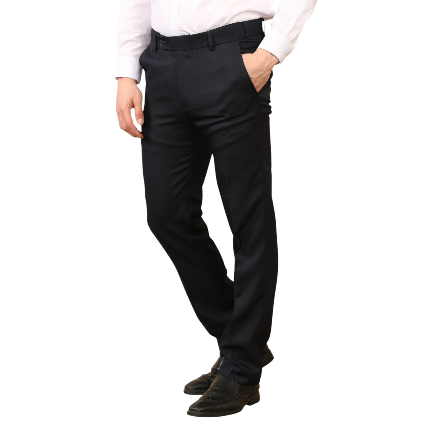 Mens Formal Elastic Waist Trouser Casual Business Office Work Home Adjustable Waist Belted Smart Dress Pants Straight Leg Flat Front Everpress Pockets Waist Sizes UK 30 Inch to UK 40 Inches