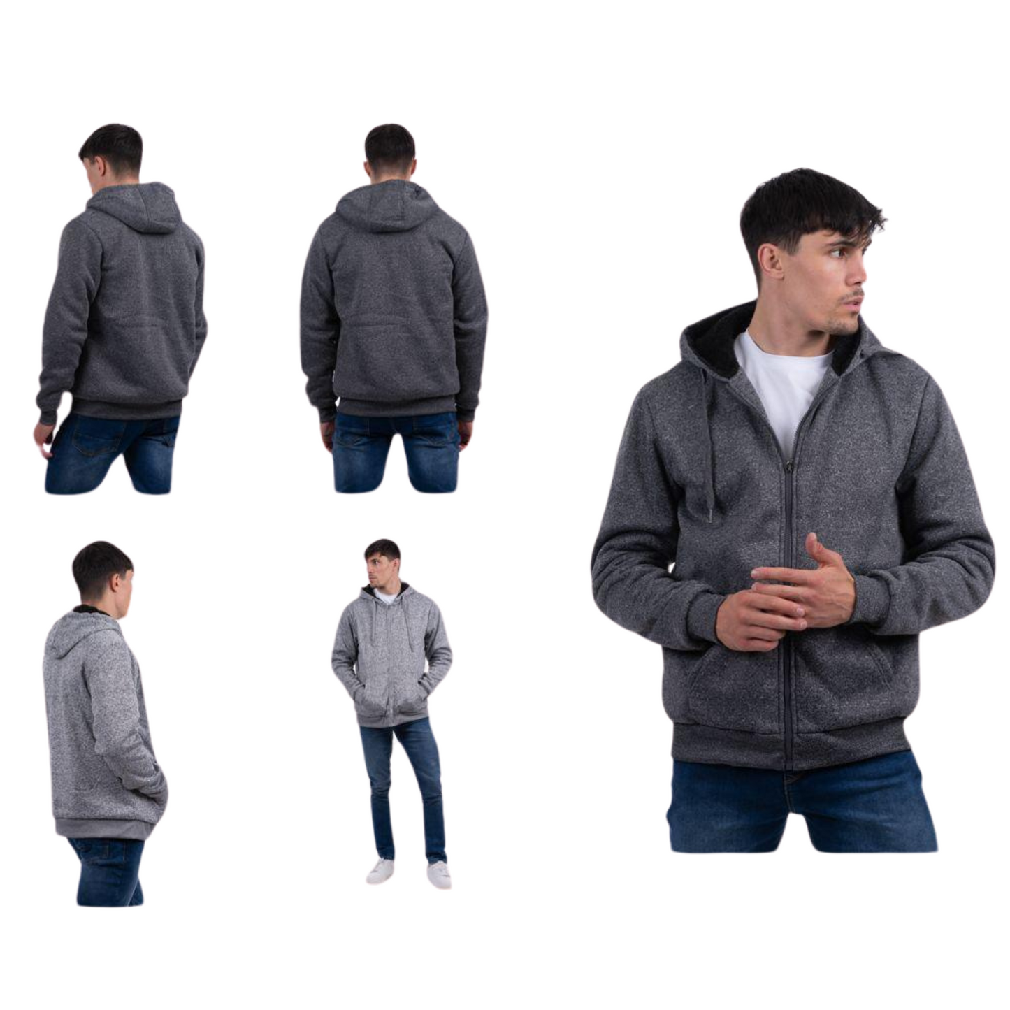 MENS ZIP UP LONG SLEEVE PADDED PULLOVER HOODED FUR LINED JACKET SWEATSHIRT M-XXL