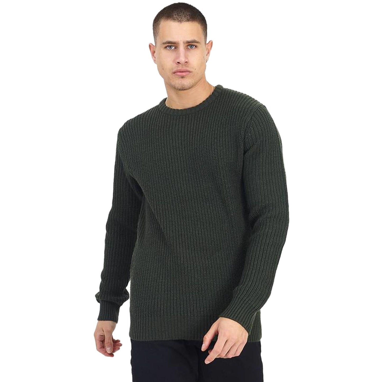 Brave Soul Mens Crew Neck Jumpers Pullover Long Sleeves Fisherman Knitwear Formal Business Office Casual Basic Sweater Trendy Soft Elegant Knitted Comfy Fine Knit Tubular Rib Neck Pull Over Tops