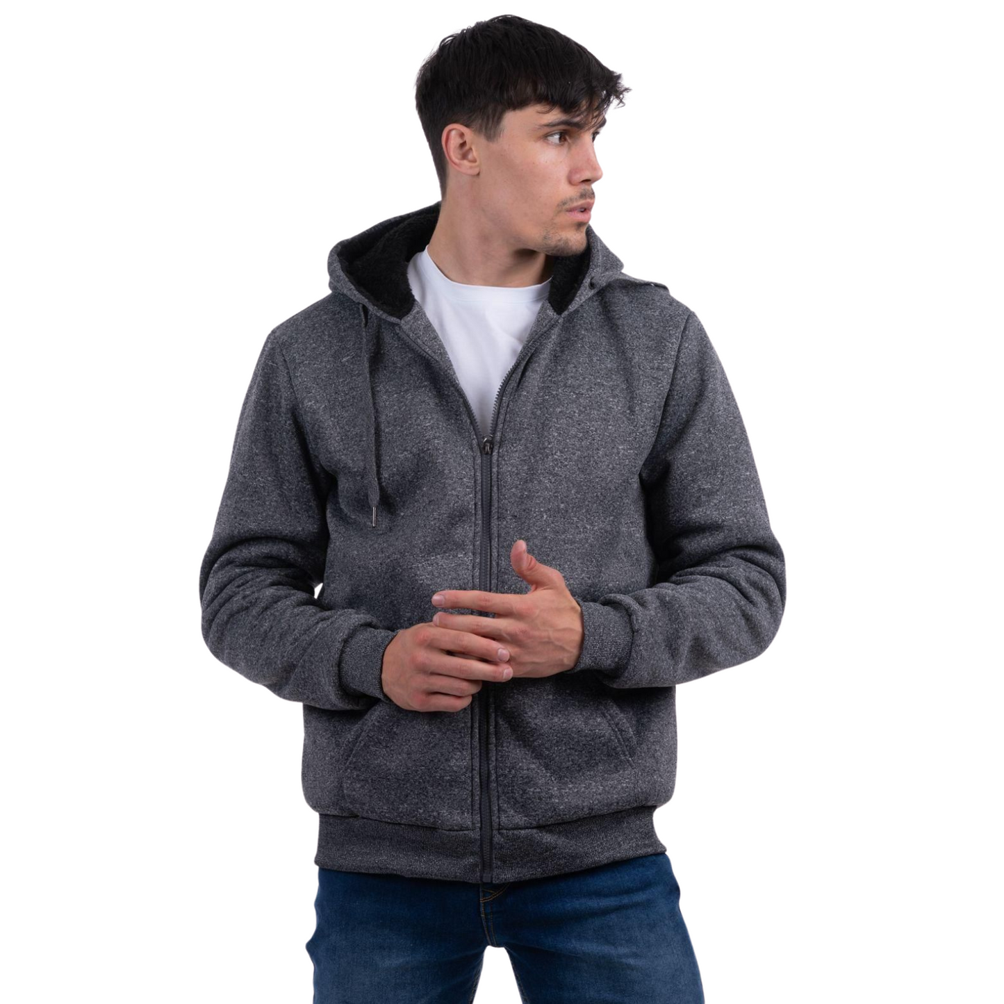 MENS ZIP UP LONG SLEEVE PADDED PULLOVER HOODED FUR LINED JACKET SWEATSHIRT M-XXL