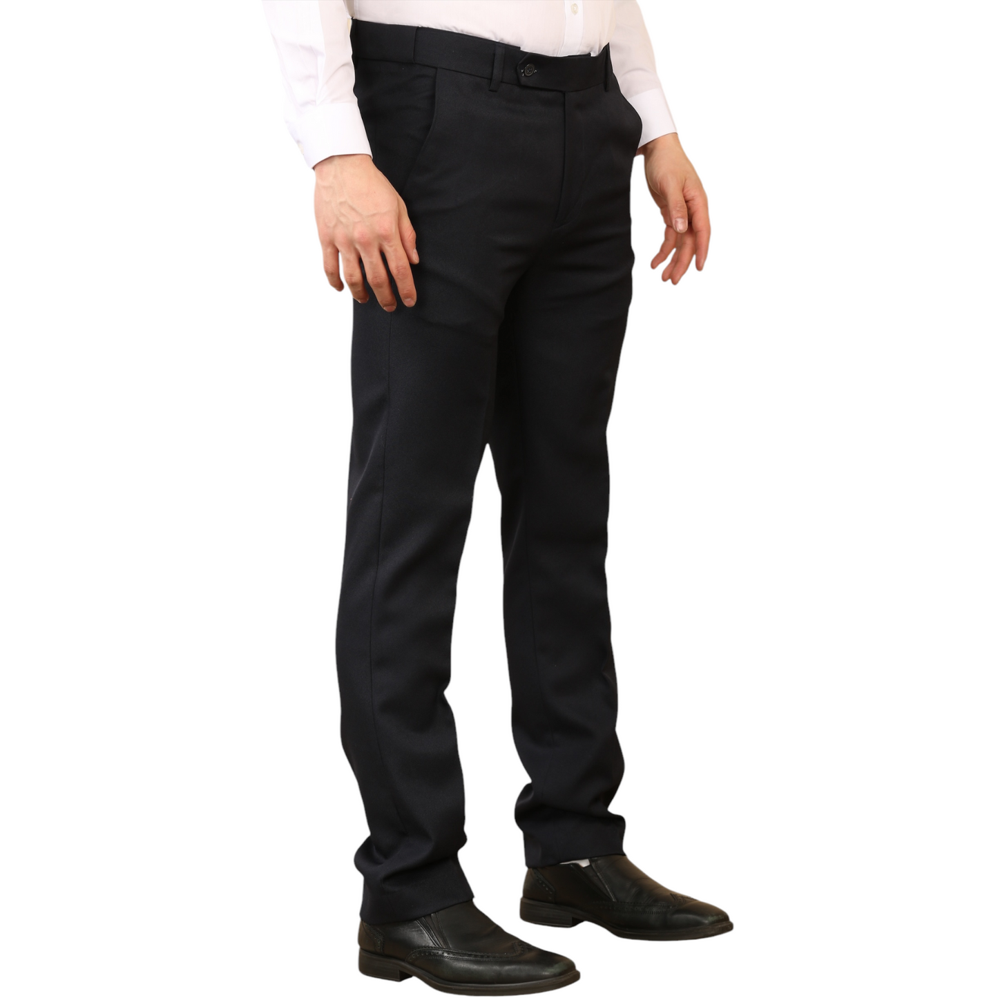 \MENS PLUS SIZE FORMAL TROUSERS ELASTIC WAIST DRESS PANTS FLAT FRONT STRAIGHT LEG BELTED ADJUSTABLE WORK OFFICE BUSINESS POCKETS UK SIZE 42 TO 50 INCH