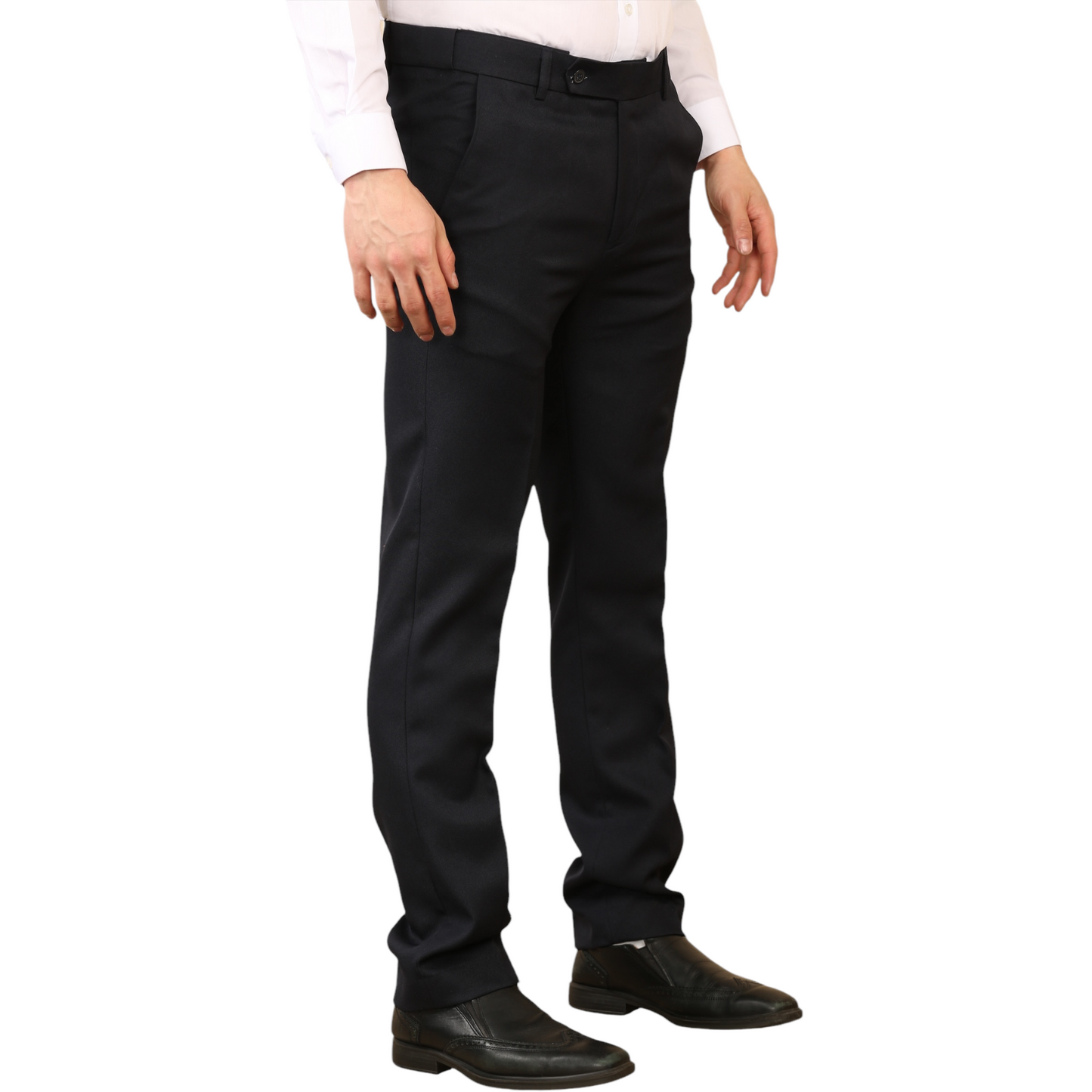 Mens Formal Elastic Waist Trouser Casual Business Office Work Home Adjustable Waist Belted Smart Dress Pants Straight Leg Flat Front Everpress Pockets Waist Sizes UK 42 Inch to UK 50 Inches