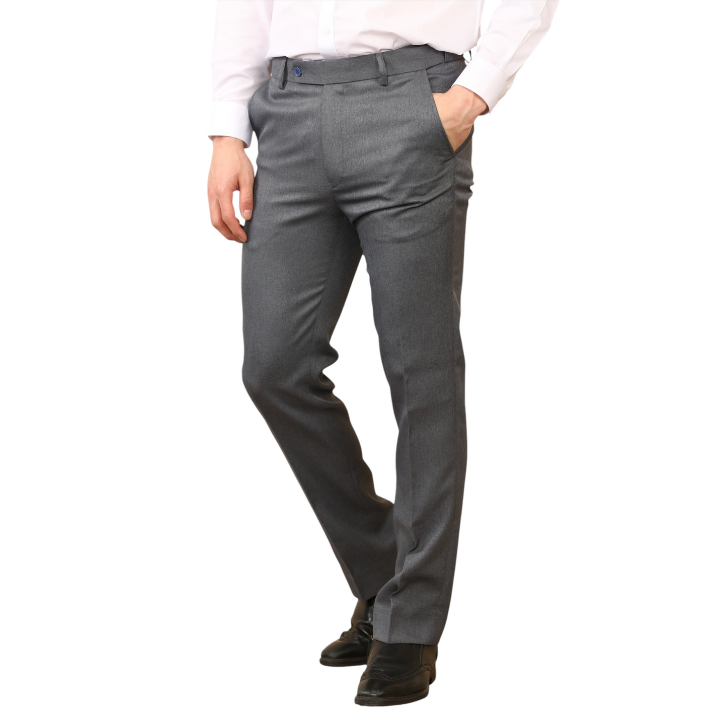 \MENS PLUS SIZE FORMAL TROUSERS ELASTIC WAIST DRESS PANTS FLAT FRONT STRAIGHT LEG BELTED ADJUSTABLE WORK OFFICE BUSINESS POCKETS UK SIZE 42 TO 50 INCH