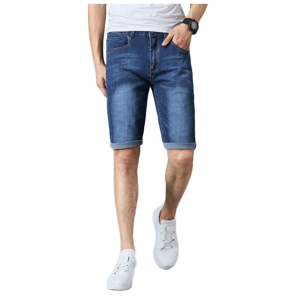 MENS SLIM FIT DENIM SHORTS CASUAL VINTAGE STRETCH COTTON BLUE JEAN SHORTS SUMMER SKINNY FIT MENSWEAR PANTS