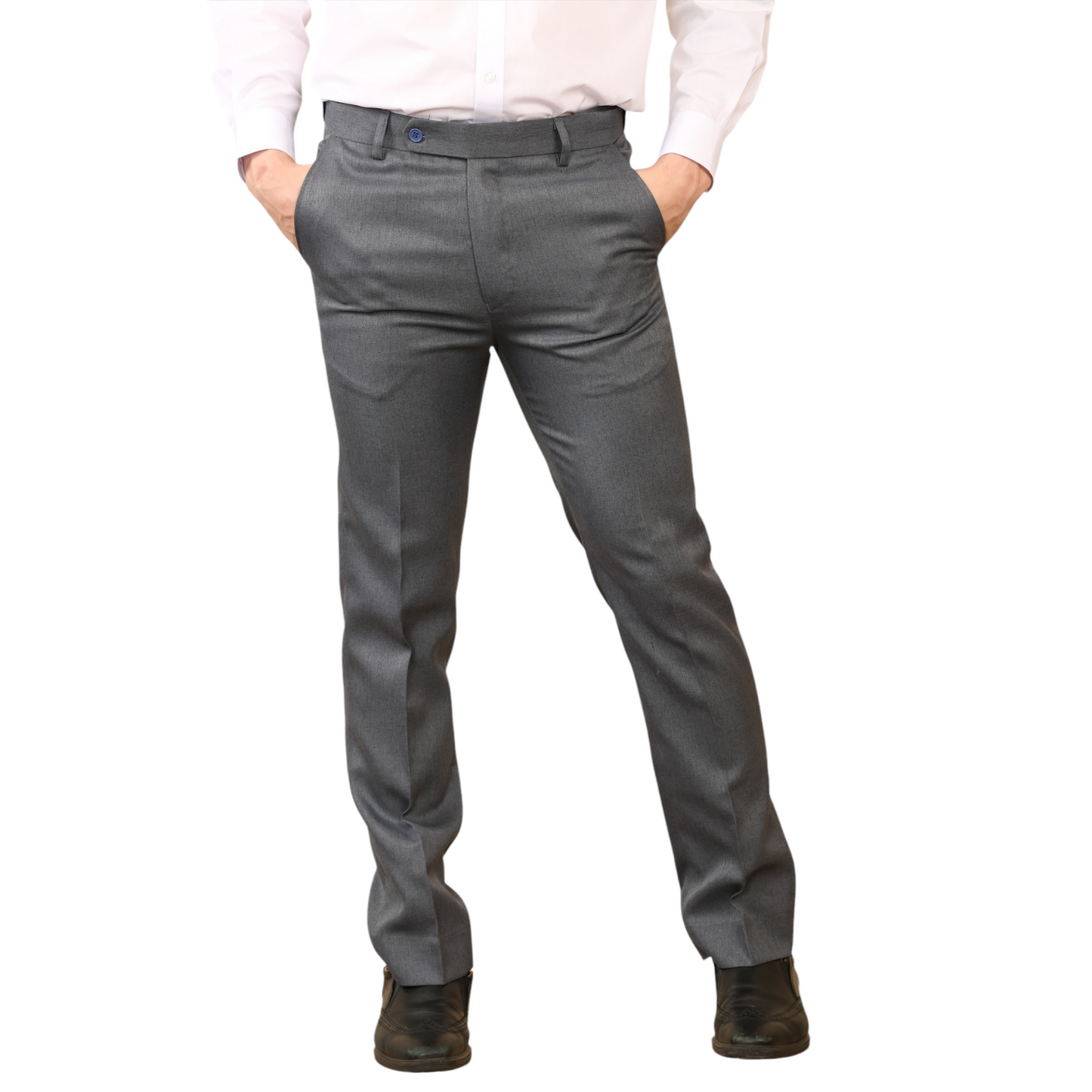 \MENS PLUS SIZE FORMAL TROUSERS ELASTIC WAIST DRESS PANTS FLAT FRONT STRAIGHT LEG BELTED ADJUSTABLE WORK OFFICE BUSINESS POCKETS UK SIZE 42 TO 50 INCH