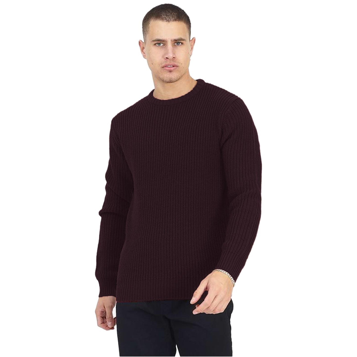 Brave Soul Mens Crew Neck Jumpers Pullover Long Sleeves Fisherman Knitwear Formal Business Office Casual Basic Sweater Trendy Soft Elegant Knitted Comfy Fine Knit Tubular Rib Neck Pull Over Tops