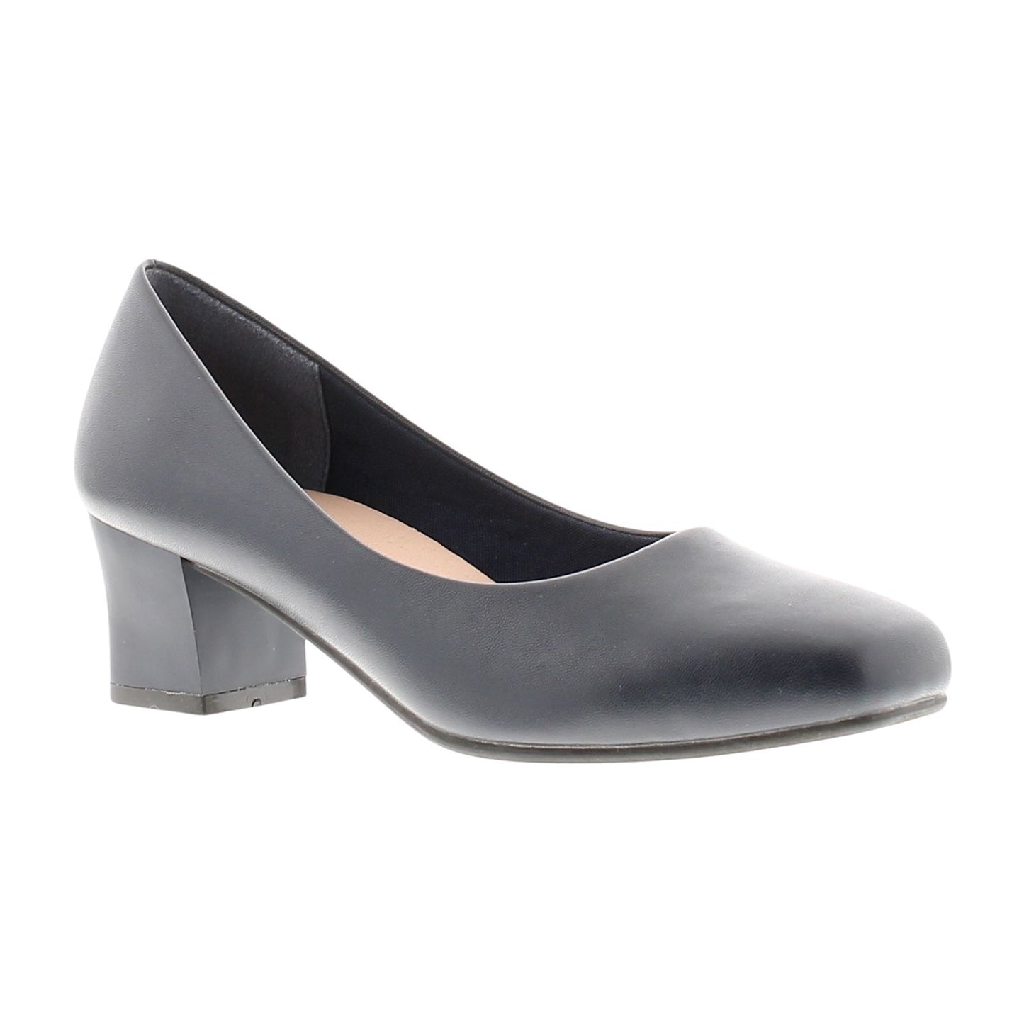 DR KELLER KARLY COMFORT PLUS WOMENS BLOCK HEEL COURT SHOES WIDE FIT SLIP‑ON WORK PUMPS CUSHIONED PU UPPER