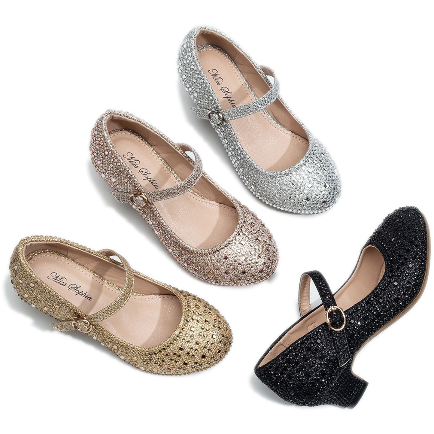 GIRLS LOW HEEL PARTY MARY JANE DIAMANTE EVENING SANDALS WEDDING COURT SHOES SIZE GLITTER SPARKLY DRESSY FORMAL FOOTWEAR KIDS