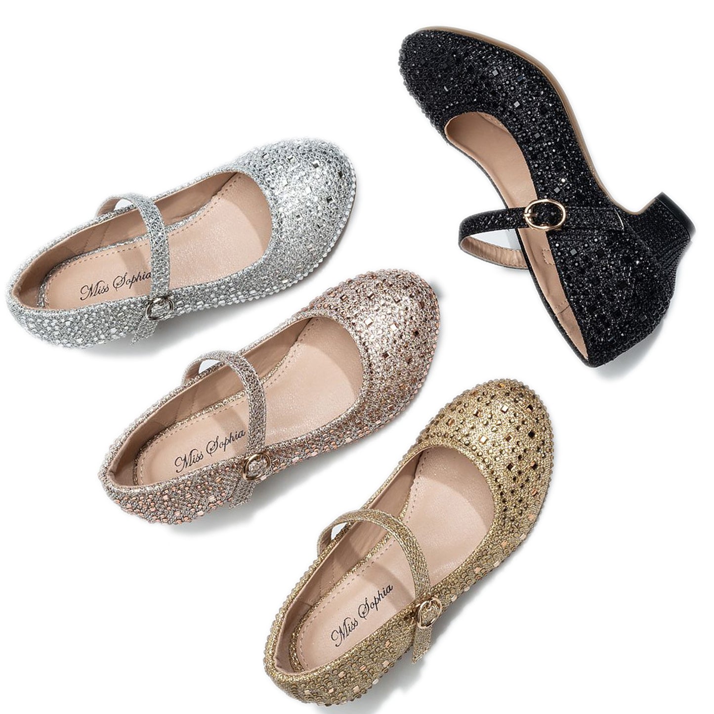 GIRLS LOW HEEL PARTY MARY JANE DIAMANTE EVENING SANDALS WEDDING COURT SHOES SIZE GLITTER SPARKLY DRESSY FORMAL FOOTWEAR KIDS