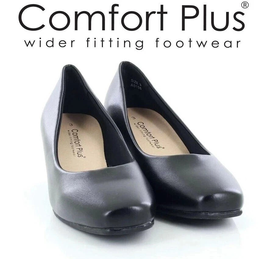 DR KELLER KARLY COMFORT PLUS WOMENS BLOCK HEEL COURT SHOES WIDE FIT SLIP‑ON WORK PUMPS CUSHIONED PU UPPER