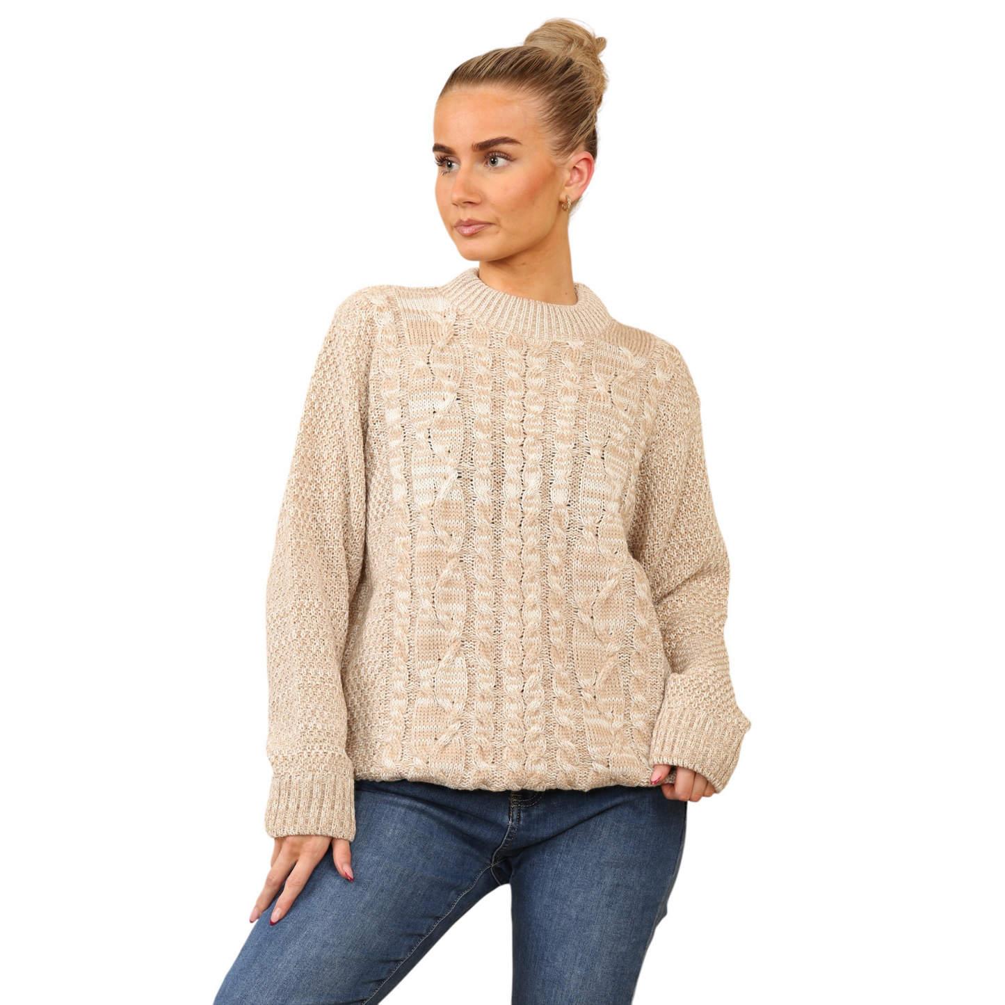 WOMENS JUMPER LADIES CABLE KNIT OVERSIZED SWEATER LONG SLEEVE CREW NECK VINTAGE PULLOVER WINTER WARM CASUAL KNITTED TOP