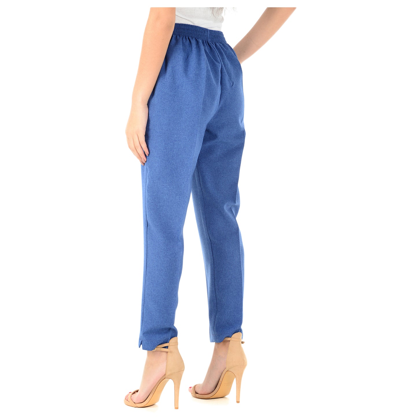 LADIES  HALF ELASTICATED WAIST TROUSERS WOMENS PANTS CASUAL SUMMER BOTTOMS