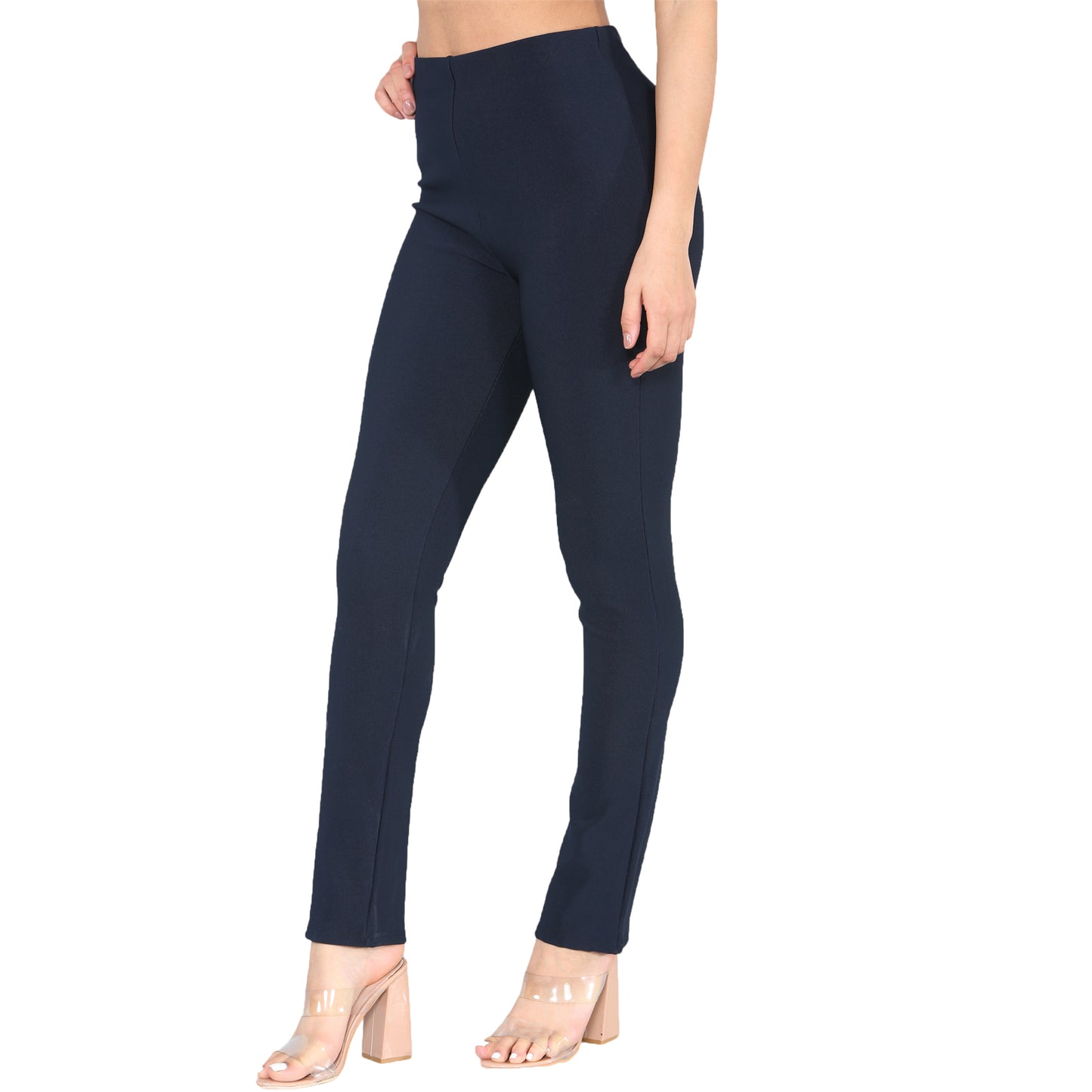 LADIES WOMENS STRAIGHT LEG RIBBED TROUSERS STRETCH PULL ON PANTS 8-26