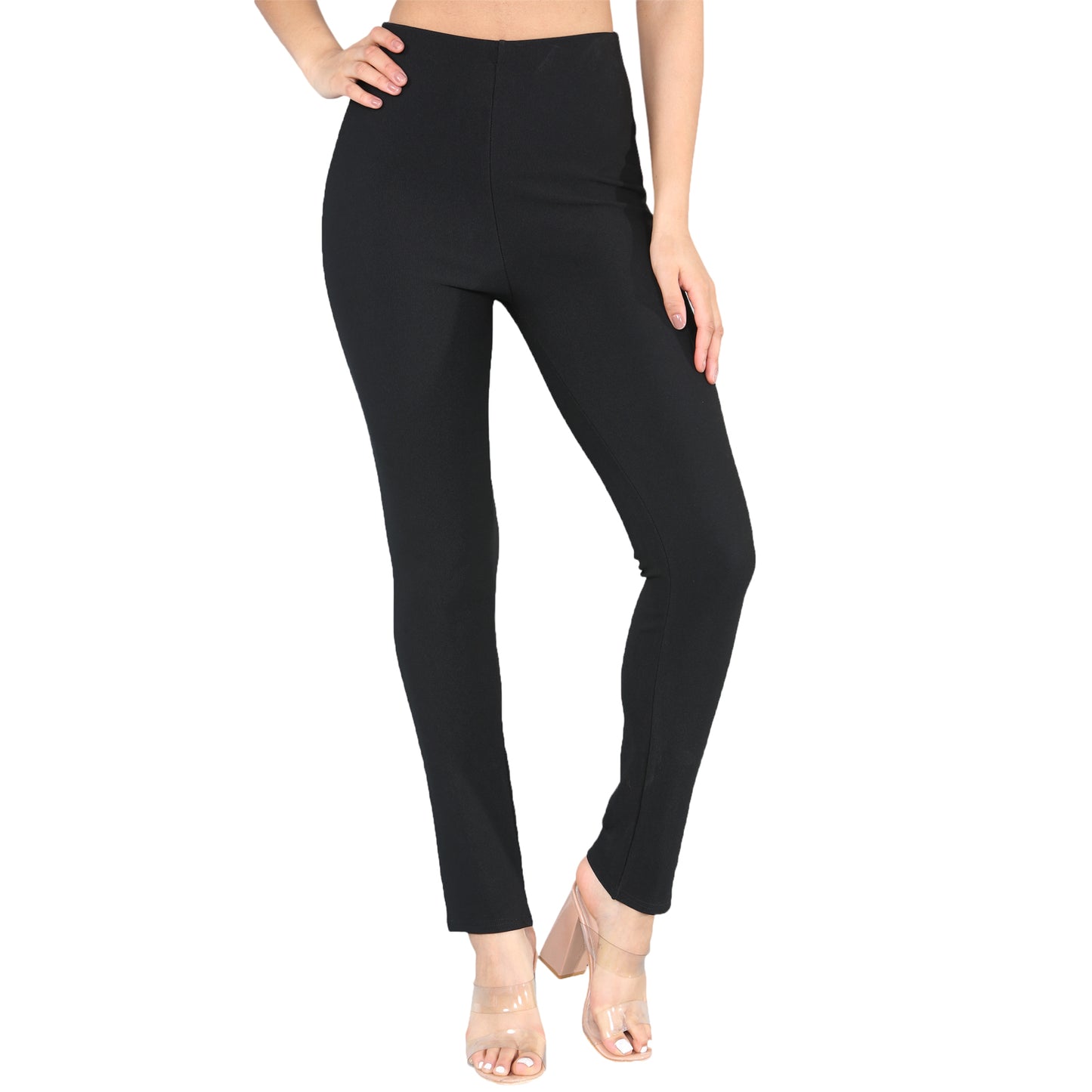 LADIES WOMENS STRAIGHT LEG RIBBED TROUSERS STRETCH PULL ON PANTS 8-26