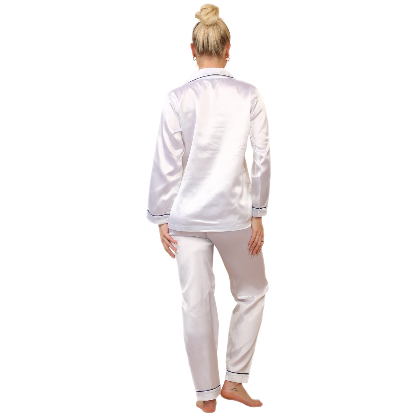 LADIES SOFT SATIN SILK PYJAMAS PJS WOMENS LONG SLEEVE SLEEPWEAR NIGHTWEAR PJ'S SET NIGHT LOUNGE WEAR PAJAMA SET COMFORT WOMENSWEAR ELEGANT STYLE LOUNGEWEAR PAJAMAS TOPS PANTS SHIRT BOTTOMS