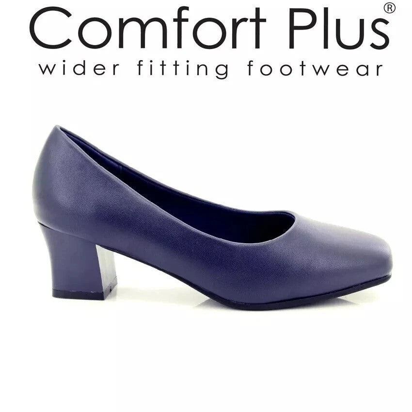 DR KELLER KARLY COMFORT PLUS WOMENS BLOCK HEEL COURT SHOES WIDE FIT SLIP‑ON WORK PUMPS CUSHIONED PU UPPER