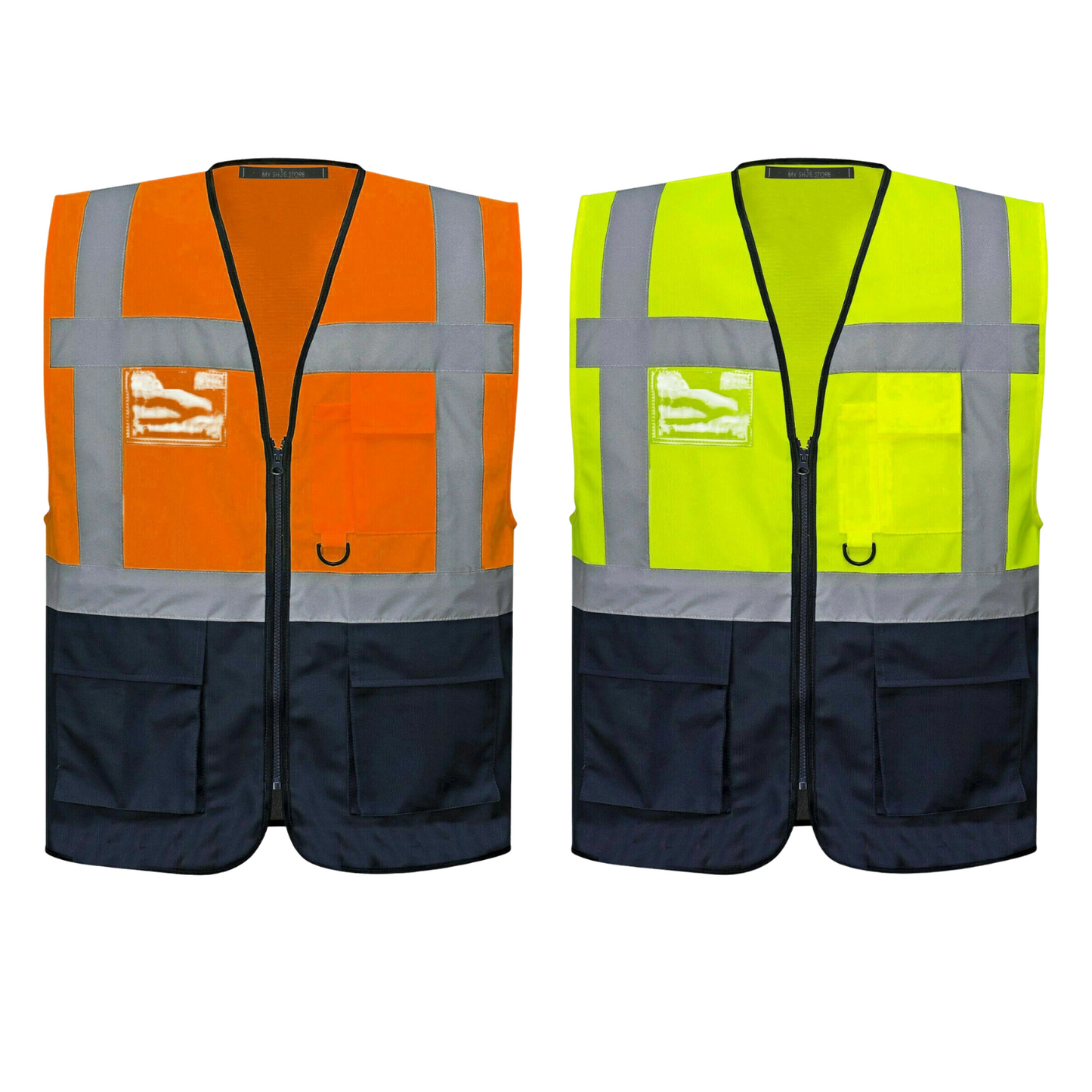 HV330 EXECUTIVE HI VIS VEST FRONT ZIP ID HOLDER REFLECTIVE SAFETY WAISTCOAT HIGH VISIBILITY WORKWEAR MENS TOP SITE PPE VIZ JACKET