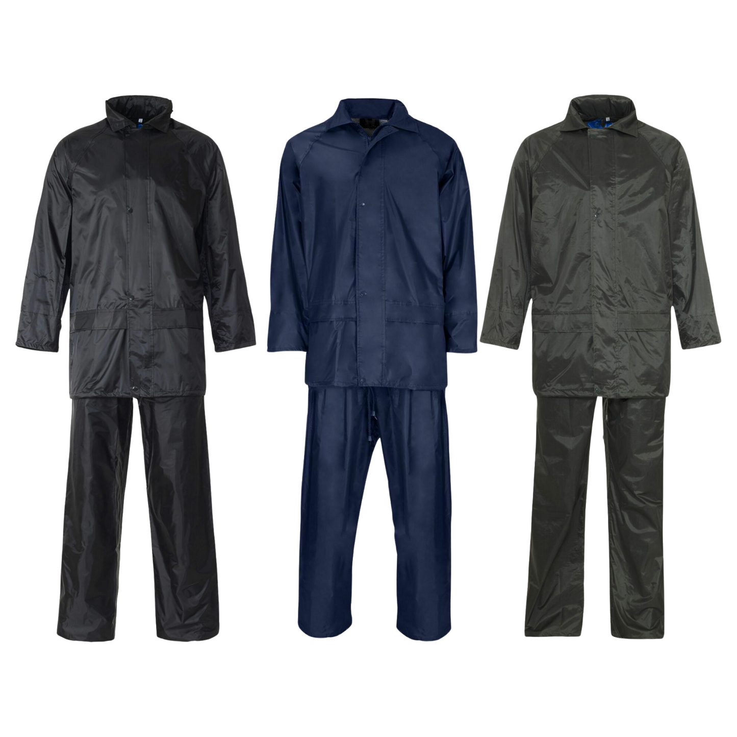 MENS HOODED WATERPROOF RAINSUIT PVC OVERALL DARK COLOUR WORKWEAR RAIN WEAR SAFETY CLOTHING FULL SUIT WET WEATHER GEAR OUTDOOR