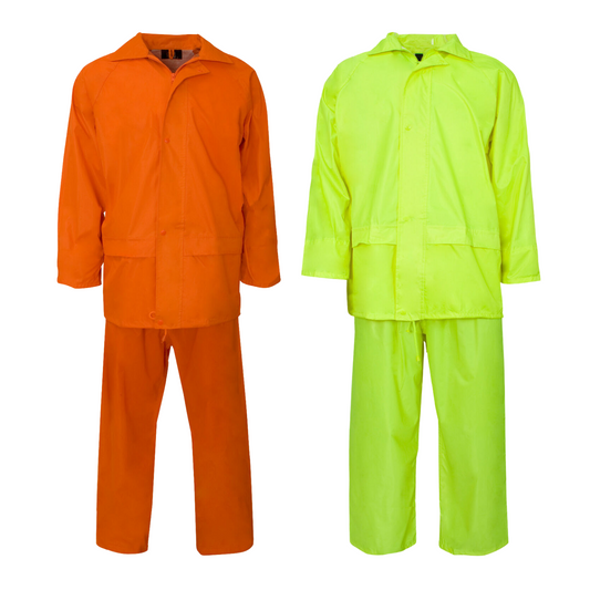 MENS HOODED WATERPROOF RAINSUIT PVC OVERALL RAINWEAR WORKWEAR SAFETY CLOTHING FULL BODY SUIT OUTDOOR WET WEATHER GEAR SIZE OPTIONS