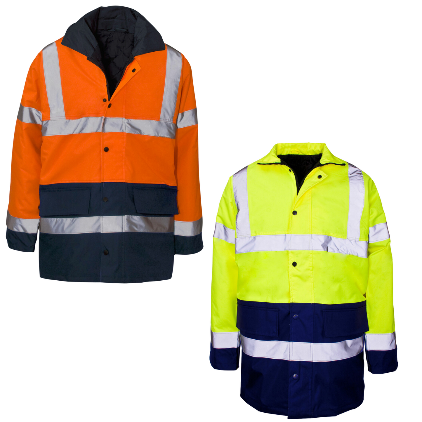 TWO TONE HI VIS PADDED WORK JACKET REFLECTIVE SAFETY COAT WATERPROOF HOODED HIGH VISIBILITY WINTER OUTERWEAR WORKWEAR