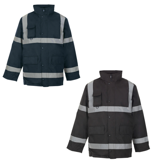HI VISIBILITY SAFETY JACKET PADDED REFLECTIVE WORKWEAR PARKA COAT WATERPROOF HOODED OUTDOOR INDUSTRIAL WINTER GEAR