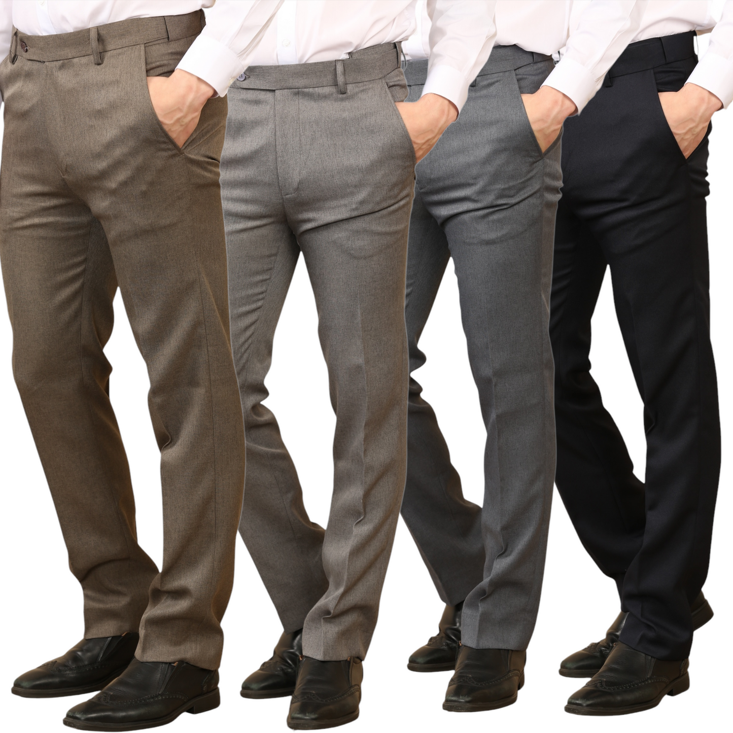 \MENS PLUS SIZE FORMAL TROUSERS ELASTIC WAIST DRESS PANTS FLAT FRONT STRAIGHT LEG BELTED ADJUSTABLE WORK OFFICE BUSINESS POCKETS UK SIZE 42 TO 50 INCH
