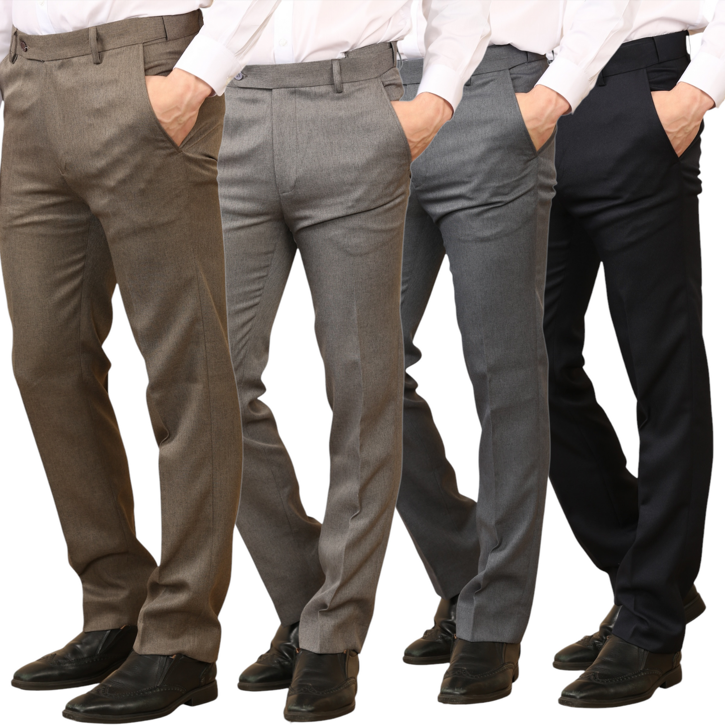 Mens Formal Elastic Waist Trouser Casual Business Office Work Home Adjustable Waist Belted Smart Dress Pants Straight Leg Flat Front Everpress Pockets Waist Sizes UK 42 Inch to UK 50 Inches