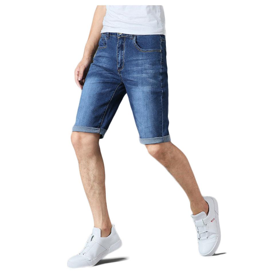 MENS SLIM FIT DENIM SHORTS CASUAL VINTAGE STRETCH COTTON BLUE JEAN SHORTS SUMMER SKINNY FIT MENSWEAR PANTS