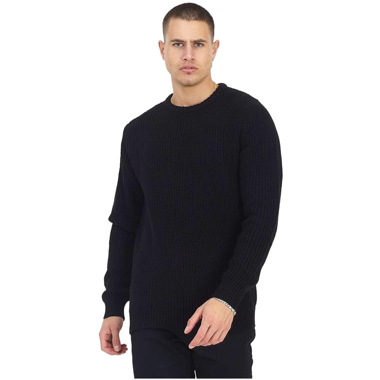 Brave Soul Mens Crew Neck Jumpers Pullover Long Sleeves Fisherman Knitwear Formal Business Office Casual Basic Sweater Trendy Soft Elegant Knitted Comfy Fine Knit Tubular Rib Neck Pull Over Tops