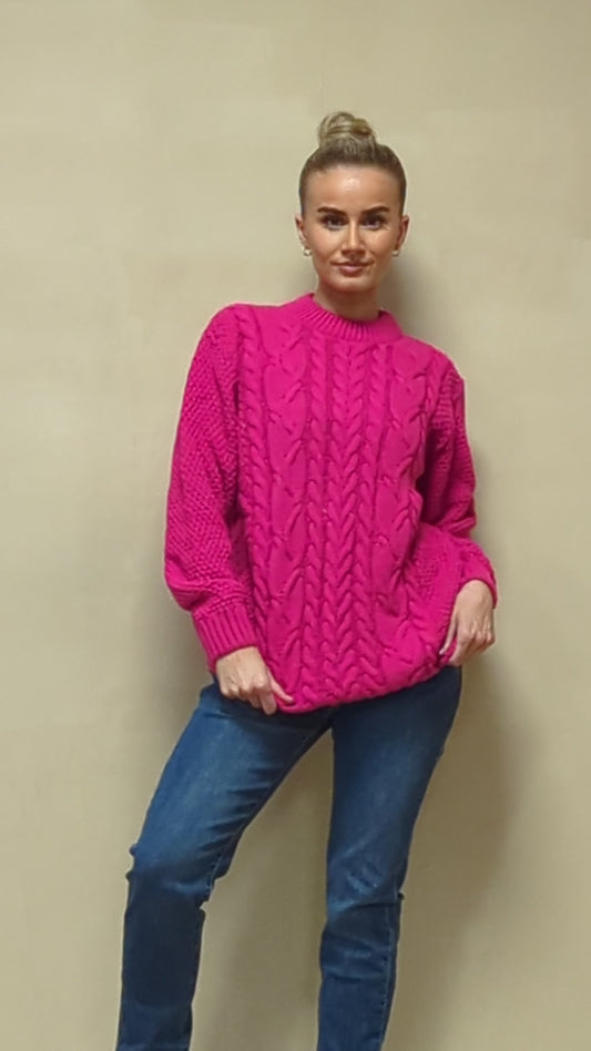 WOMENS JUMPER LADIES CABLE KNIT OVERSIZED SWEATER LONG SLEEVE CREW NECK VINTAGE PULLOVER WINTER WARM CASUAL KNITTED TOP