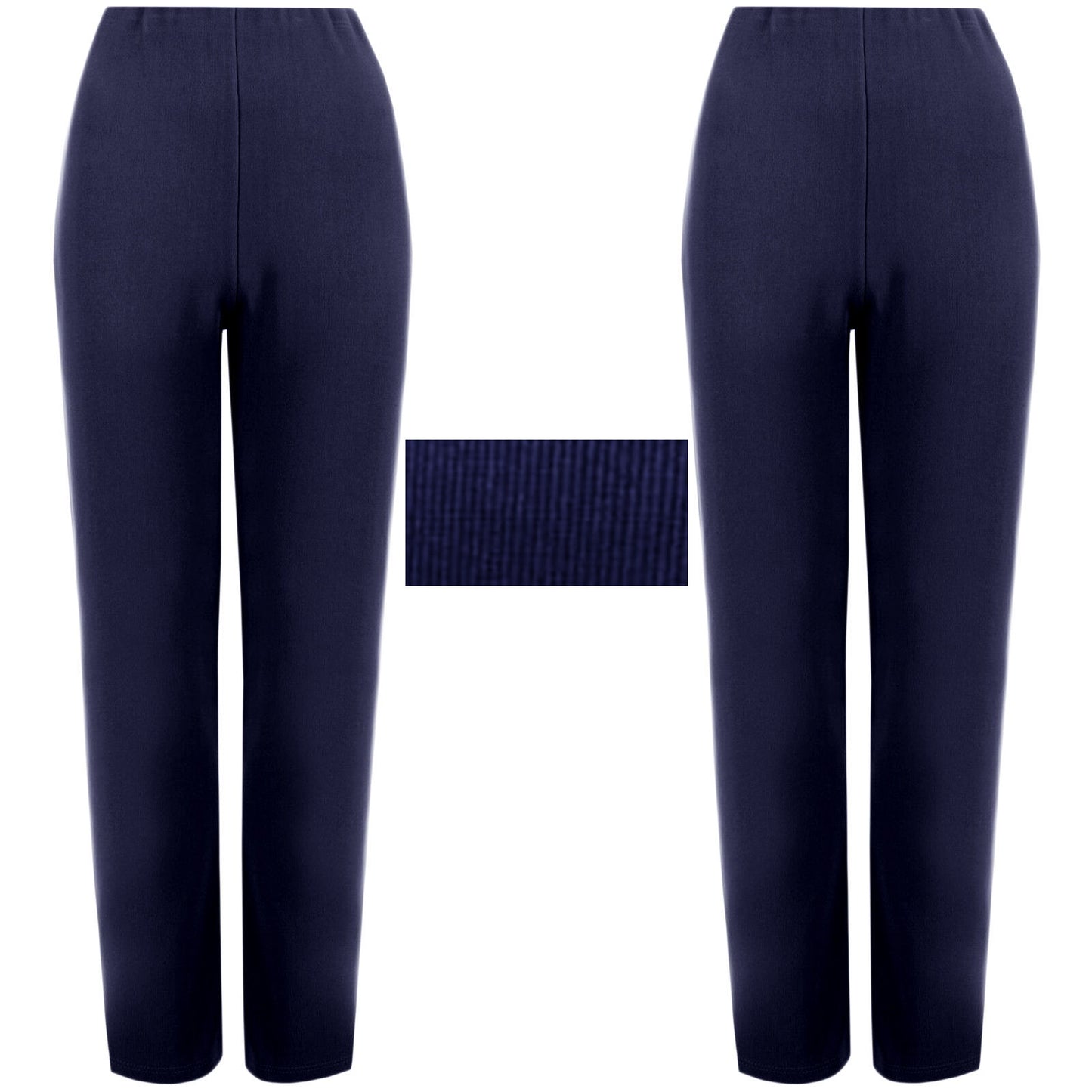 PACK OF 2 LADIES RIBBED STRETCH TROUSERS WOMENS STRAIGHT LEG PULL ON PANTS 8-26