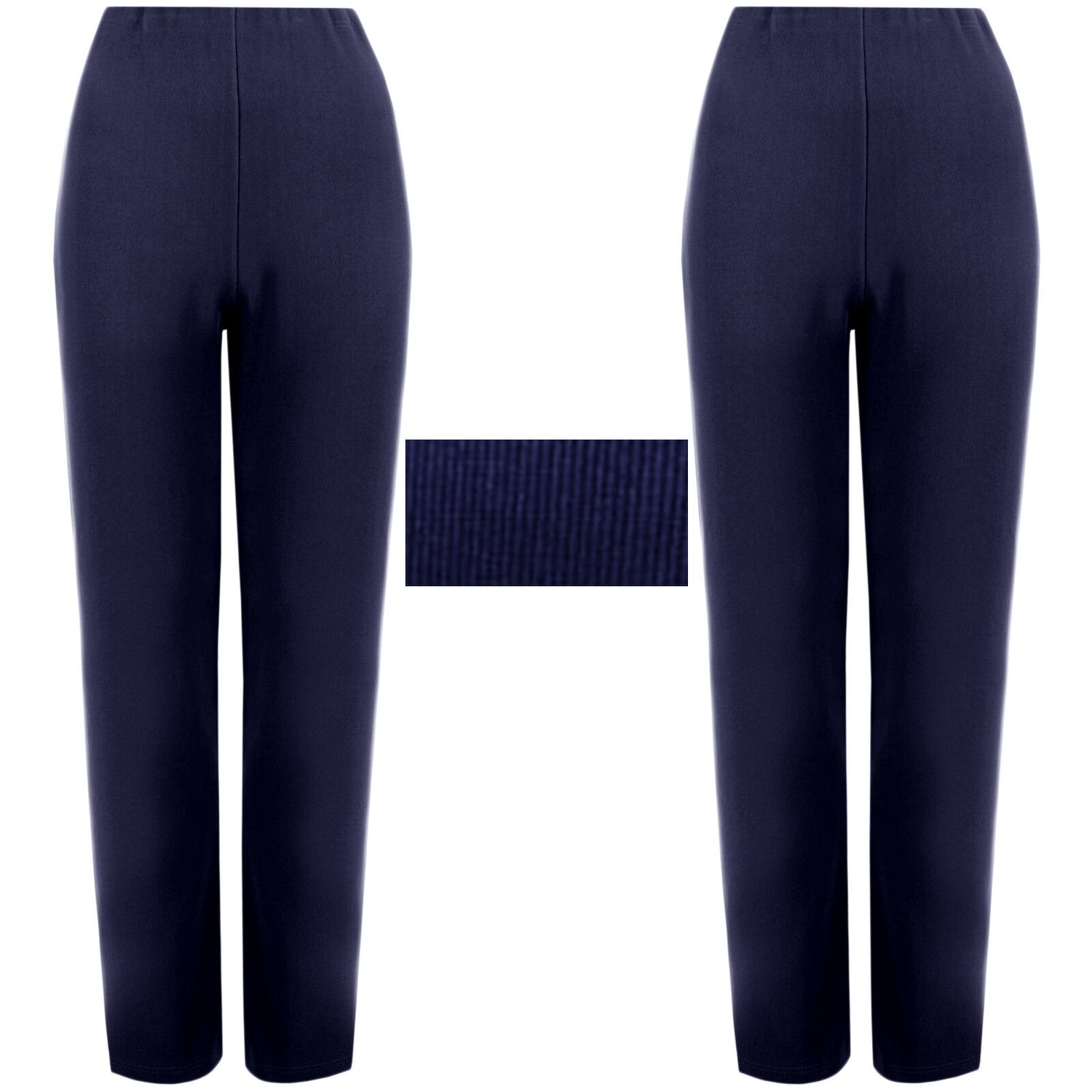 PACK OF 2 LADIES WOMENS STRAIGHT LEG RIBBED TROUSERS STRETCH PULL ON P –  MyShoeStore