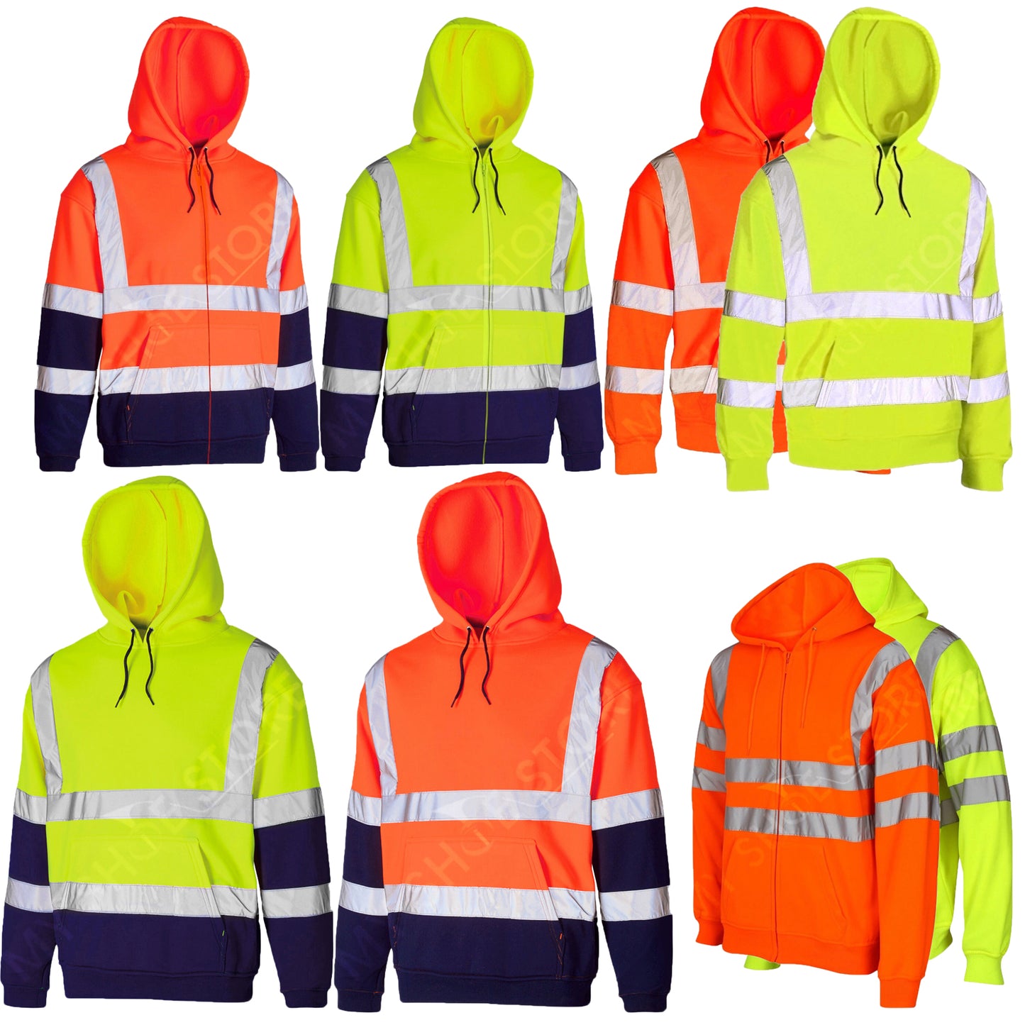 HI VIS VIZ HOODED SWEATSHIRT HIGH VISIBILITY REFLECTIVE WORKWEAR FLEECE JACKET